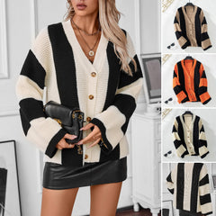 Damski sweter z otwartej dzianiny w paski