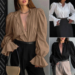 Wiosenno-jesienna francuska koszula żakardowa z bufiastymi rękawami