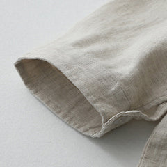 Damska koszula z krótkim rękawem, okrągłym dekoltem, wykonana z bawełny i lnu