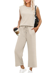 🌺2025 Nowy damski swobodny top z krótkim rękawem i szerokimi nogawkami, dwuczęściowy zestaw