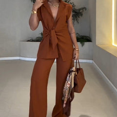 🌈Nowość na lato 2025 ❤️Elegancki zestaw z talią i swobodnymi spodniami