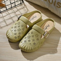 🔥Ostatni dzień 50% zniżki – Damskie sandały na niskim obcasie z okrągłą główką i rzeźbionymi kwiatami