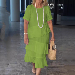 Damska plisowana sukienka z okrągłym dekoltem i warstwami