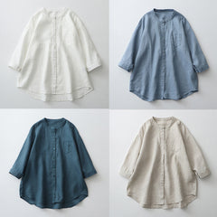 Damska koszula z krótkim rękawem, okrągłym dekoltem, wykonana z bawełny i lnu