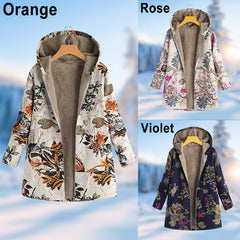 Damska zimowa kurtka polarowa z kapturem i nadrukiem