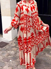 💃Damska sukienka koszulowa z długim rękawem i nadrukiem