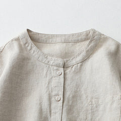 Damska koszula z krótkim rękawem, okrągłym dekoltem, wykonana z bawełny i lnu