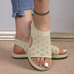 Damskie płaskie sandały z dzianiny siateczkowej z odkrytymi palcami