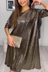 Damska codzienna błyszcząca sukienka z długim rękawem (bezpłatna wysyłka)