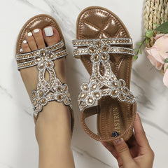 🔥 Last Day Promocja 50% zniżki -Women's Bling Rhinestone Boho Style Flat Sandals