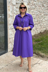 Damska sukienka z golfem i bawełny z podwójnymi kieszeniami, na co dzień