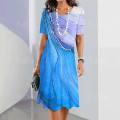 🌸Luźna sukienka z nadrukiem, z krótkim rękawem i okrągłym dekoltem