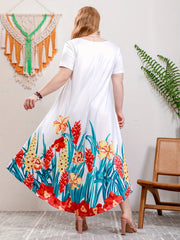 2025 Lato Nowy Drukowany Okrągły Dekolt Duży Rozmiar Długa Sukienka