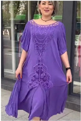 🌺2025 Nowa modna jednokolorowa sukienka w stylu etnicznym z koronką i dużą spódnicą
