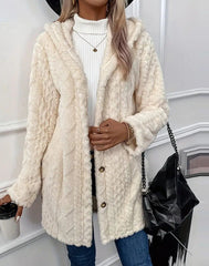 Damska wełniana kurtka z kapturem i długimi rękawami