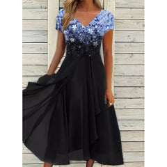 Sukienka damska letnia z nadrukiem i dekoltem w serek