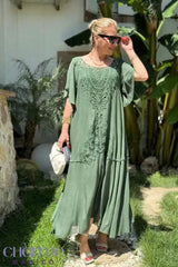 🌺2025 Nowa modna jednokolorowa sukienka w stylu etnicznym z koronką i dużą spódnicą