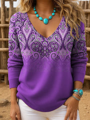 Sweter damski w stylu retro western z obniżonymi ramionami