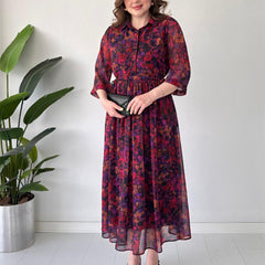 🌈Damska elegancka, wzorzysta, luźna, zwiewna sukienka maxi