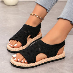 Damskie płaskie sandały z dzianiny siateczkowej z odkrytymi palcami