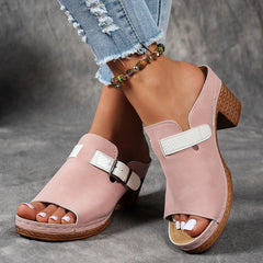 Regulowane sandały w klinach z zaczepami i pętlą kobiet-Otwarta stopa gruba podeszwa z podwójną klamrą, sztuczną osłoną Upper & Pu podeszwa