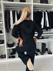 Dwuczęściowy komplet damski z długim rękawem, kapturem i okrągłym dekoltem