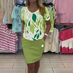 Damski top z nadrukiem i stylowa spódnica