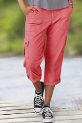 Spodnie cargo Capri ze średnim stanem i zakładkami na dole i wieloma kieszeniami