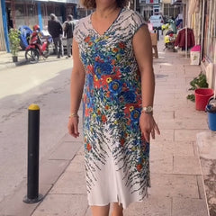 🌸Damska sukienka z nadrukiem i dekoltem w szpic