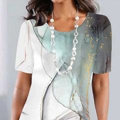 🌸Luźna sukienka z nadrukiem, z krótkim rękawem i okrągłym dekoltem