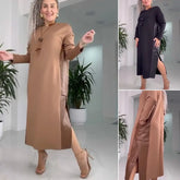 【S-5XL】Jesienna i zimowa sukienka o nowym designie ze skórzanym łączeniem