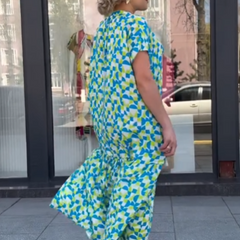 Luźna sukienka koszulowa damska z nadrukiem geometrycznym