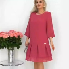 🌷Damska różowa sukienka z falbaną w jednolitym kolorze