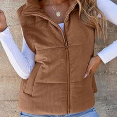 Damska, pogrubiona, ciepła kamizelka w jednolitym kolorze z kieszeniami
