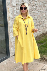 Damska sukienka z golfem i bawełny z podwójnymi kieszeniami, na co dzień