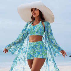 Drukowany 3-częściowy kostium kąpielowy - stylowy i seksowny strój plażowy