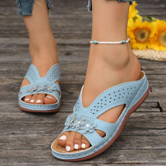 🔥 Promocja ostatniego dnia 50% zniżki – Damskie sandały ortopedyczne na koturnie w kwiaty – nowość Komfortowe sandały wsuwane