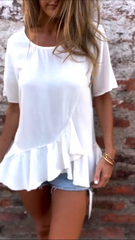 Damska luźna, swobodna koszulka z okrągłym dekoltem