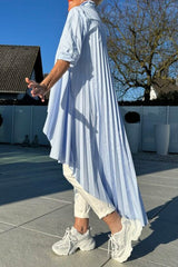 Damska plisowana nieregularna koszula z klapami, luźna i długa