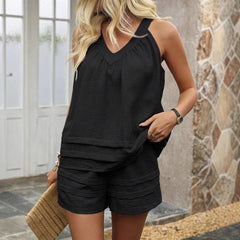 💕 Promocja dnia 49% zniżki 🌸plain V-Neck Sleveless Dwuczęściowy zestaw