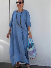 Długa sukienka z bawełny i lnu w stylu patchworku