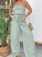 2025 Nowy kombinezon w paski z szerokimi nogawkami i bez ramiączek