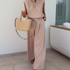 Bluzki z dekoltem w szpic i luźne spodnie 2-częściowy zestaw