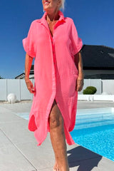 2025 Letnia gorąca wyprzedaż damska fluorescencyjna sukienka casualowa z klapami