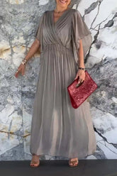 Stylowa i elegancka sukienka z szyfonu | Dekolt w serek, Krótki rękaw