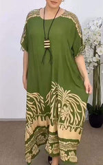 Damska luźna sukienka z okrągłym dekoltem i nadrukiem