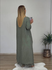 Casualowy nieregularny top i spodnie z szerokimi nogawkami Zestaw bawełny i lnu