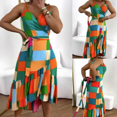 Kolorowy geometryczny krawat geometryczny talia rufowa sukienka