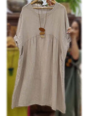 Damskie sukienki z bawełny i lnu z luźnymi kieszeniami