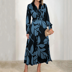 Sukienka damska z długim rękawem i paskiem z klapami